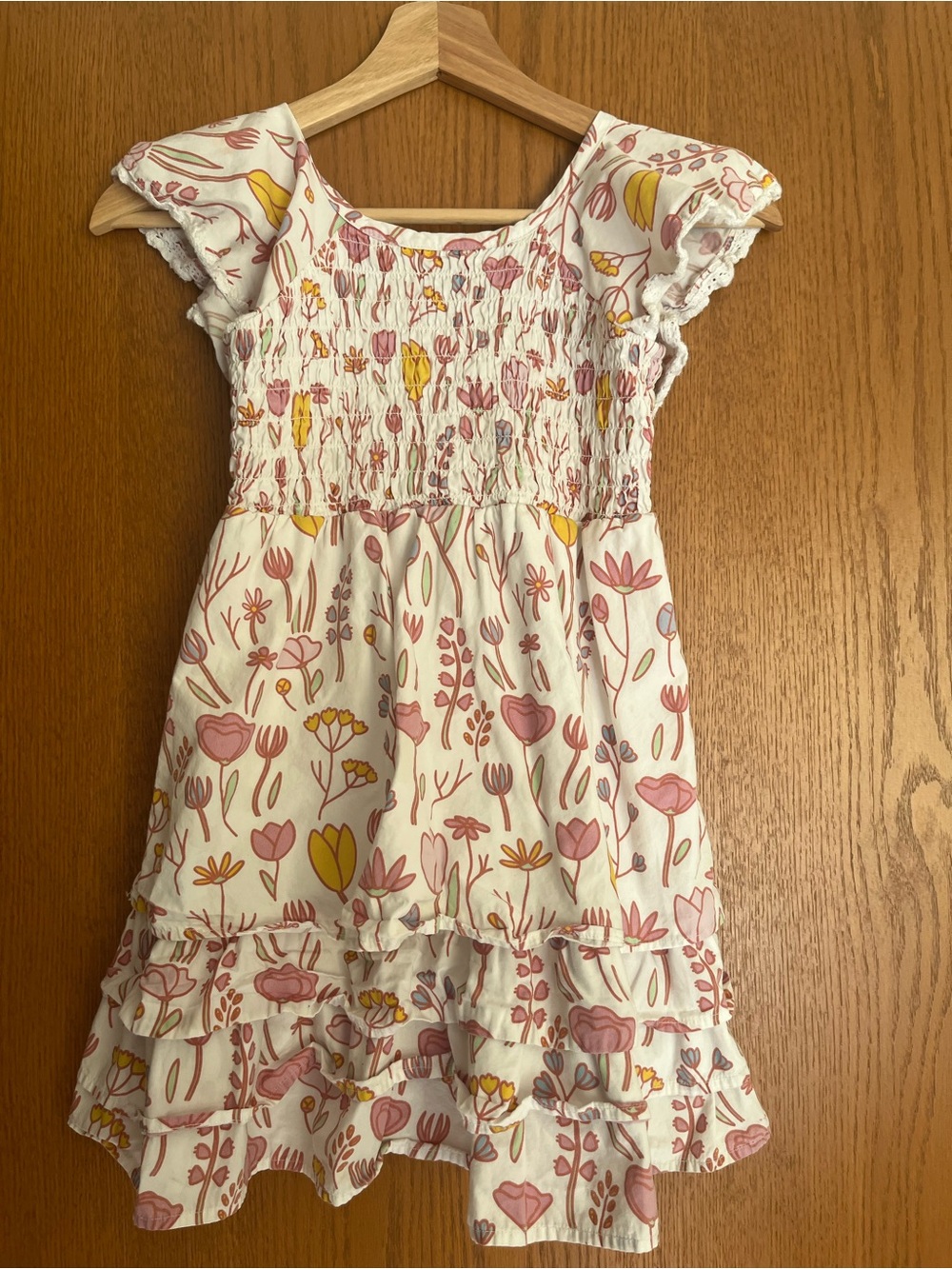 Monica + Andy Smocked Ruffle Dress Girls Size 6/7 Organic Cotton